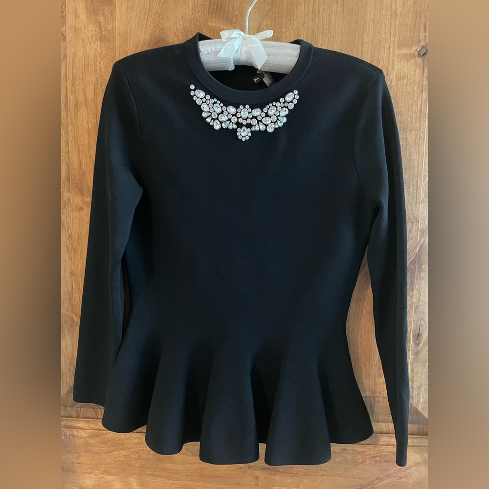 Ted Baker Structured Peplum Black Top with Embellished Neckline